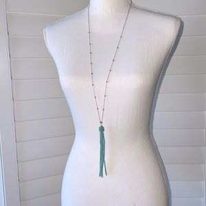 June Marie tassel necklace turquoise beads and gold chain NWT